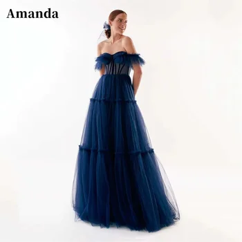 Сексуальное Темно-Синее платье для выпускного вечера Sansa без бретелек, Роскошное Многослойное Пышное платье 2023, Сексуальное платье с открытыми плечами, Вечернее платье