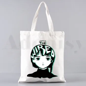 Серийные эксперименты в японском аниме Высококачественные сумки через плечо Повседневные сумки для покупок для девочек Женская элегантная холщовая сумка