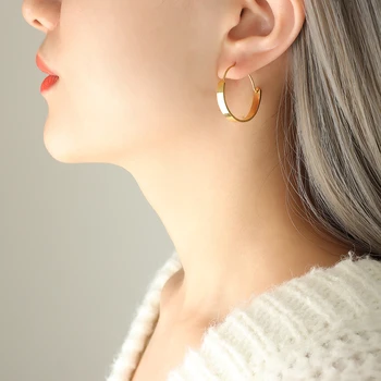 Серьги-кольца из нержавеющей стали для женщин Текстура Геометрические Гладкие Блестящие Серьги золотого цвета Простые украшения для ушей в подарок