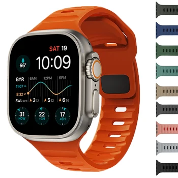 Силиконовый Ремешок Для Apple Watch Band 44мм 45мм 42мм 41мм 40мм 38 sport band браслет iwatch Serise 8 7 6 5 4 3 se Ultra band 49мм