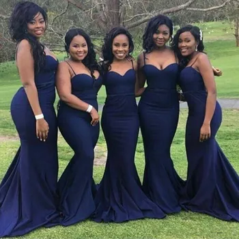 Синие платья подружек невесты для женщин, русалка, длинные платья на бретельках, без спинки, дешевые платья для свадебной вечеринки до 50 лет