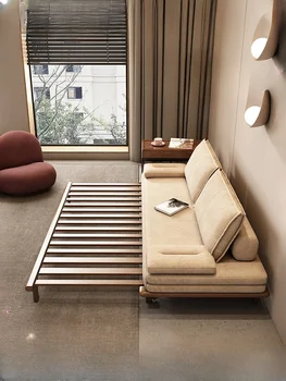 Скандинавский диван-кровать, складной, для сидения и лежания, выдвижной, для гостиной, Многофункциональный Одноместный двухместный диван из массива дерева Скандинавский диван-кровать, складной, для сидения и лежания, выдвижной, для гостиной, Многофункциональный Одноместный двухместный диван из массива дерева 0