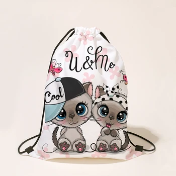 Складной рюкзак с рисунком милого кота, водонепроницаемый рюкзак на шнурке, спортивная сумка для хранения на открытом воздухе, сумка для фитнеса, веревочная сумка из полиэстера
