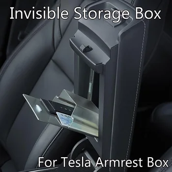 Скрытый ящик для хранения на магнитной центральной консоли для Tesla Model 3 Y, Подлокотник, Скрытый Органайзер для Tesla, аксессуар для скрытого ящика для хранения