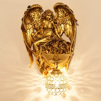 Современный Золотой Ангел Настенный Светильник Стеклянные бра светильник Из Смолы Бабочка Фея Настенный светильник Для Спальни Коридор зеркало свет lw58318py