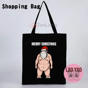 Сумка для покупок Rude Santa Тканевые сумки Funny Christmas Tote Женская Эко Женская сумка для покупок из холста с пользовательским названием специального назначения