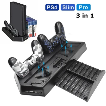Тонкий вентилятор-охладитель на вертикальной подставке PS4 Pro с зарядной станцией с двумя контроллерами и 3 дополнительными портами концентратора для Playstation 4 PS4 Тонкий вентилятор-охладитель на вертикальной подставке PS4 Pro с зарядной станцией с двумя контроллерами и 3 дополнительными портами концентратора для Playstation 4 PS4 0