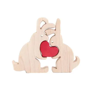 Уникальный семейный подарок на память, деревянный орнамент в виде сердца, обнимающего Кролика, Семейный пазл, Подарочные принадлежности на День Святого Валентина для рабочего стола для семьи