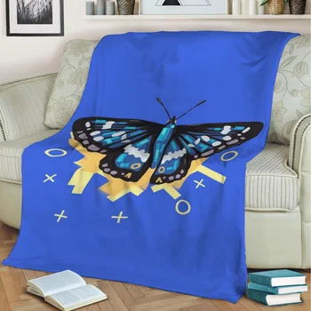 Фланелевое одеяло Blue Butterfly в стиле поп-арт с 3D принтом Согревает Диван Детское Одеяло Домашний декор Текстиль Семейный подарок Мечты