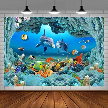 Фон для Фотосъемки Подводного Мира Аквариум Коралловые Рыбы Подводная Пещера Дельфин Фотофон Для Детей С Днем Рождения