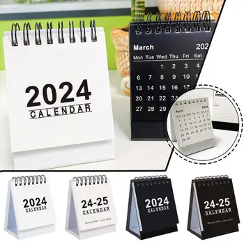 Черный Белый 2024 2025 Настольный Календарь Kawaii Coil Calendar List Agenda Organizer Планировщик Ежемесячных Поставок Cute Daily Offic T6s5