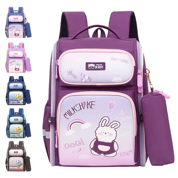 Школьная сумка для учеников начальной школы, пенал, цельный рюкзак из ткани Оксфорд, Мультяшный протектор позвоночника, Детский рюкзак Унисекс