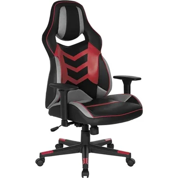 Эргономичное игровое кресло с регулируемой высокой спинкой, черная искусственная кожа с красными акцентами, бесплатная Компьютерная офисная мебель Эргономичное игровое кресло с регулируемой высокой спинкой, черная искусственная кожа с красными акцентами, бесплатная Компьютерная офисная мебель 0